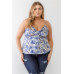 Plus Floral Print Woven Ruffle Sleeveless Back Zipper Tank Top