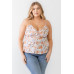 Plus Floral Print Woven Ruffle Sleeveless Back Zipper Tank Top