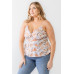 Plus Floral Print Woven Ruffle Sleeveless Back Zipper Tank Top