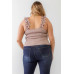 Plus Ruched Button-up Ruffle Strap Smocked Back Tank Top