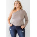 Plus Mocha Textured One Shoulder Top