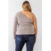 Plus Mocha Textured One Shoulder Top
