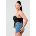 Luxe sweetheart ruffled drawstring lace bustier top
