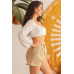 Ivory Puff Long Sleeve Smocked Back Crop Top