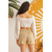 Ivory Puff Long Sleeve Smocked Back Crop Top