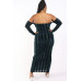 Striped Velvet Off Shoulder Dress