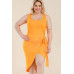 Plus Size Solid Wrap Front Tie Side Midi Dress