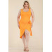 Plus Size Solid Wrap Front Tie Side Midi Dress
