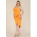 Plus Size Solid Wrap Front Tie Side Midi Dress