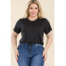 Plus Size Tie Front Drawstring Short Sleeve Crop Top