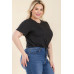 Plus Size Tie Front Drawstring Short Sleeve Crop Top