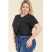 Plus Size Tie Front Drawstring Short Sleeve Crop Top