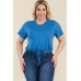 Plus Size Tie Front Drawstring Short Sleeve Crop Top