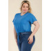 Plus Size Tie Front Drawstring Short Sleeve Crop Top