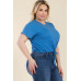 Plus Size Tie Front Drawstring Short Sleeve Crop Top