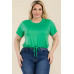 Plus Size Tie Front Drawstring Short Sleeve Crop Top