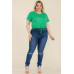 Plus Size Tie Front Drawstring Short Sleeve Crop Top