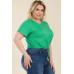 Plus Size Tie Front Drawstring Short Sleeve Crop Top