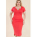 Plus Size Split Neck Bodycon Midi Dress