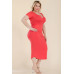 Plus Size Split Neck Bodycon Midi Dress
