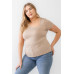 Plus Taupe Waffle Knit Angled Neck Short Sleeve Top