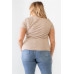 Plus Taupe Waffle Knit Angled Neck Short Sleeve Top