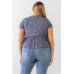 Plus Denim Blue Ribbed U-shape Neck Flare Hem Tie Top