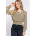 Surplice Smocked Print Chiffon Blouse