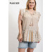 Woven Prints Mixed And Sleeveless Flutter Top With Tassel Tie
