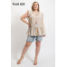 Woven Prints Mixed And Sleeveless Flutter Top With Tassel Tie