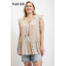 Woven Prints Mixed And Sleeveless Flutter Top With Tassel Tie