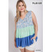 Floral Color Block Ruffle Detail Tiered V-neck Top