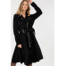 Waist Belt Tacked Faux Suede Coat Solid Coat