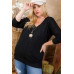 Plus Size V Neck 3/4 Sleeve Side Slit Hi-lo Sweater