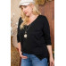 Plus Size V Neck 3/4 Sleeve Side Slit Hi-lo Sweater
