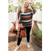 Boat Neck Long Bubble Sleeve Multi Stripe Print Knit Top