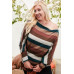 Boat Neck Long Bubble Sleeve Multi Stripe Print Knit Top
