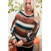 Boat Neck Long Bubble Sleeve Multi Stripe Print Knit Top