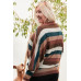 Boat Neck Long Bubble Sleeve Multi Stripe Print Knit Top