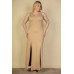 Plus Size Plunge Neck Thigh Split Maxi Dress