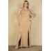Plus Size Plunge Neck Thigh Split Maxi Dress