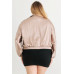 Plus Satin Zip-up Ruched Long Sleeve Cropped Bomber Jacket