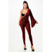 Velvet Flocking Jumpsuit/bell Sleeve