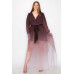 Ombre Chiffon Wrap Front Long Sleeve Tie Waist Slit Front Maxi Dress