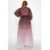 Ombre Chiffon Wrap Front Long Sleeve Tie Waist Slit Front Maxi Dress
