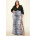Venecia Solid/zebra V Neck Long Sleeve Belted Maxi Dress