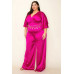 Satin Wrap Front Short Sleeve Smocked Waist Jumpsuit