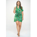 Plus Chain Belt Print Short Sleeve Wrap Tie Dress