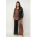 Half Animal Print And Half Solid Top And Pants Set