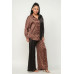 Half Animal Print And Half Solid Top And Pants Set